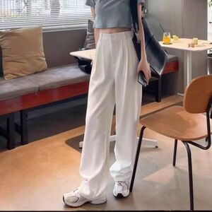 Stylish White Women's Wide-Leg Pants Casual Size M